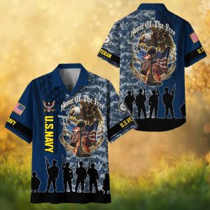 U.S. Navy Veteran Home Of The Free Digital Camo Hawaiian Shirt.jfif