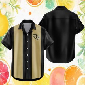 UCF Knights NCAA Black Gold Vertical Striped Hawaiian Shirt
