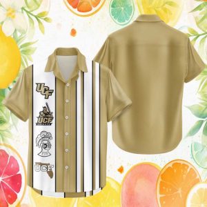 UCF Knights NCAA Gold Vertical Stripe Hawaiian Shirt