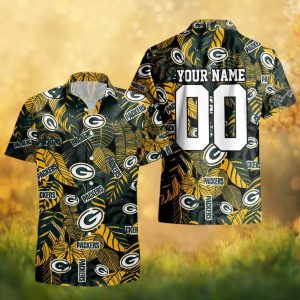 Custom Green Bay Packers Tropical Floral NFL Hawaiian Shirt Personalize Name & Number
