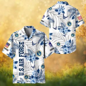 US Air Force Blue Hibiscus Hawaiian Shirt Personalized USAF PilotVeteran Tropical Wear.jfif