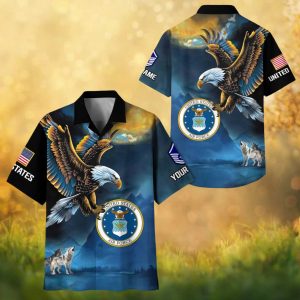 US Air Force Soaring Eagle & Wolf Scenic Military Tribute Hawaiian Shirt.jfif