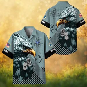 US Air Force Veteran Eagle & Dog Tags Hawaiian Shirt Gray.jfif