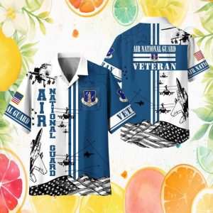 US Air National Guard Veteran Fighter Jet & Helicopter Hawaiian Shirt