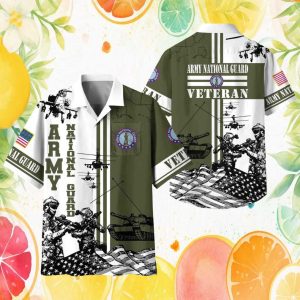 US Army National Guard Veteran Patriotic Green Hawaiian Shirt