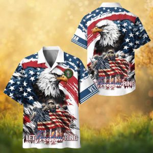 US Army Veteran “Let Freedom Ring” Soldiers & American Flag Hawaiian Shirt.jfif