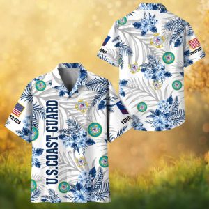 US Coast Guard Blue Tropical Hawaiian Shirt USCG Emblem Summer Beach Veteran Hawaiian Shirt.jfif