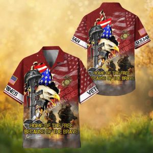 US Marine Corps “Home Of The Free” Patriotic Eagle Red Hawaiian Shirt.jfif