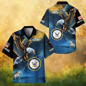US Navy Majestic Eagle & Night Wolf Patriotic Crest Hawaiian Shirt.jfif