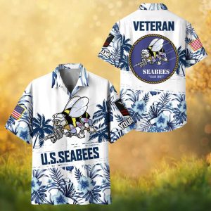US Navy Seabees Veteran Floral White & Blue Hawaiian Shirt.jfif