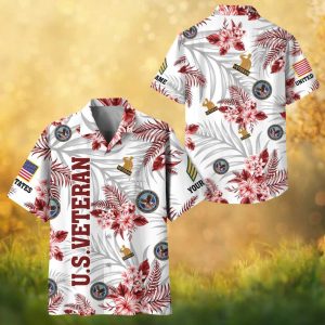 US Veteran Memorial Floral Hawaiian Shirt Red Tropical Flowers Military Remembrance Hawaiian Shirt.jfif