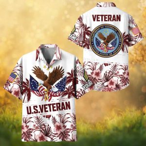 US Veteran Patriotic Eagle & Flag Maroon Floral Hawaiian Shirt.jfif
