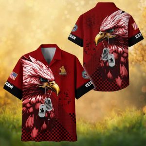 US Veteran Saluting Soldier & American Eagle Red Patriotic Hawaiian Shirt.jfif