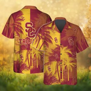 USC Trojans Cardinal & Gold Tropical Split NCAA Hawaiian Shirt