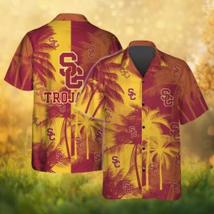 USC Trojans Cardinal and Gold Tropical Palm Beach Hawaiian Shirt