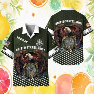 United States Army Veteran American Eagle Green Camo Patriotic Hawaiian Shirt
