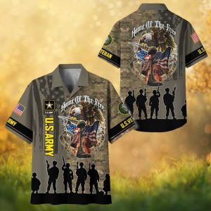 United States Army Veteran Camouflage Patriotic Button Down Hawaiian Shirt.jfif