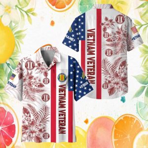 Vietnam Veteran Custom Name & Rank Floral Patriotic Hawaiian Shirt