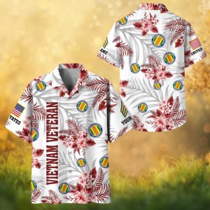 Vietnam Veteran Floral Hawaiian Shirt Red Tropical Hibiscus Military Honor Button Up.jfif