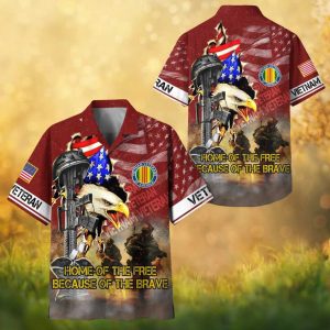 Vietnam Veteran Hawaiian Shirt Red Patriotic Eagle & Ribbon Design.jfif