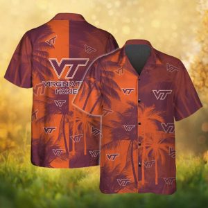 Virginia Tech Hokies Maroon and Orange Tropical Hawaiian Shirt