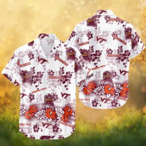 Virginia Tech Hokies NCAA Hibiscus Floral White Hawaiian Shirt