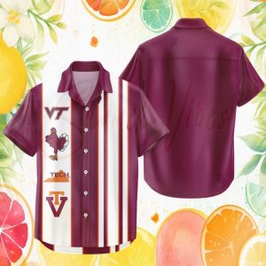 Virginia Tech Hokies NCAA Maroon Vertical Stripe Hawaiian Shirt