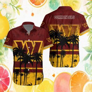 Washington Commanders Burgundy & Gold Palm Tree Sunset NFL Hawaiian Shirt Washington Commanders Burgundy & Gold Palm Tree Sunset NFL Hawaiian Shirt