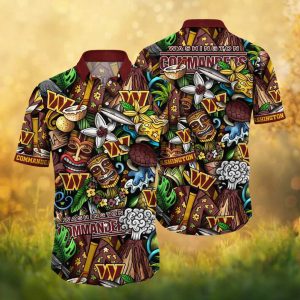 Washington Commanders NFL Tiki Hut Volcano Tropical Hawaiian Shirt Washington Commanders NFL Tiki Hut Volcano Tropical Hawaiian Shirt