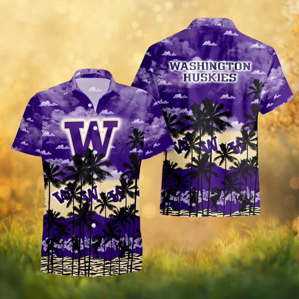 Washington Huskies NCAA Purple Tropical Clouds Hawaiian Shirt Washington Huskies NCAA Purple Tropical Clouds Hawaiian Shirt