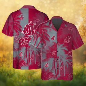 Washington State Cougars NCAA Crimson Gray Palm Hawaiian Shirt