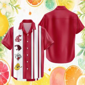 Washington State Cougars NCAA Red Vertical Stripe Hawaiian Shirt