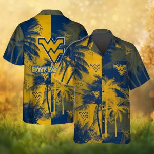 West Virginia Mountaineers Navy and Gold Tropical Hawaiian Shirt