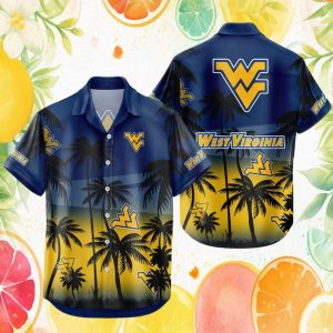 West Virginia Mountaineers Sunset Navy Blue Hawaiian Shirt