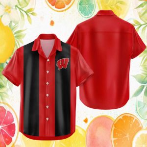 Wisconsin Badgers NCAA Classic Vertical Stripe Bowling Hawaiian Shirt