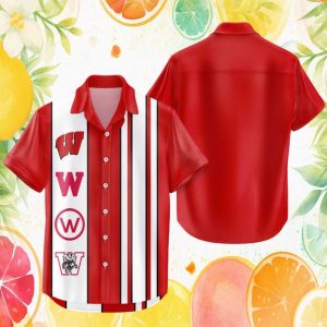 Wisconsin Badgers NCAA Retro Vertical Stripe Summer Button Up Hawaiian Shirt