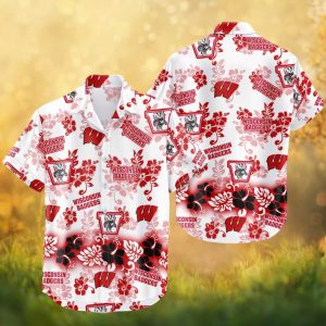 Wisconsin Badgers NCAA Tropical Motion W White Hawaiian Shirt