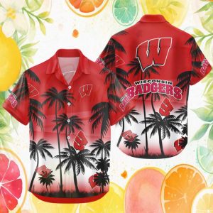 Wisconsin Badgers NCAA Tropical Palm Tree Red Hawaiian Shirt