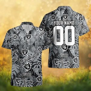 Las Vegas Raiders Custom Name & Number NFL Hawaiian Shirt Black & Grey Floral