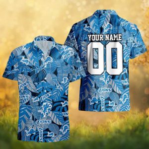 Personalized Detroit Lions NFL Honolulu Blue Tropical Leaf Hawaiian Shirt