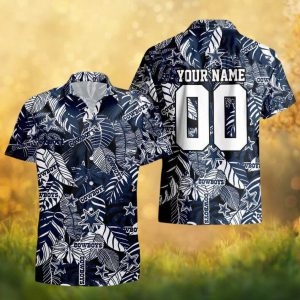 Dallas Cowboys Custom Name & Number NFL Hawaiian Shirt Navy White Palm Print