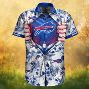 Buffalo Bills “Super Fan” Chest Reveal Floral Tropical Button Up Hawaiian Shirt