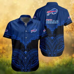 Buffalo Bills Polynesian Tribal Tattoo Pattern Blue & Black Hawaiian Shirt