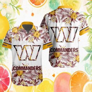 Washington Commanders White Tropical Hibiscus Floral Hawaiian Shirt Washington Commanders White Tropical Hibiscus Floral Hawaiian Shirt