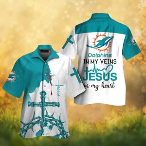 Miami Dolphins Jesus In My Heart Faith Religious Football Hawaiian Shirt