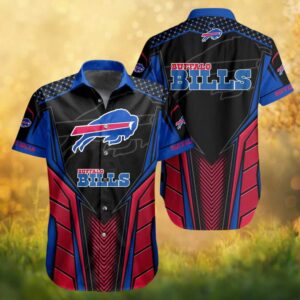 Buffalo Bills Geometric Tech Style Performance Button Down Hawaiian Shirt