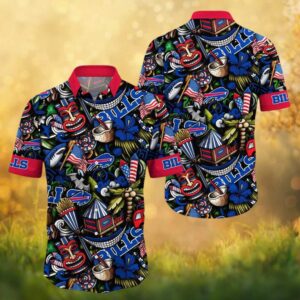 Buffalo Bills NFL Tiki Tribal Patriotic Graffiti Hawaiian Shirt