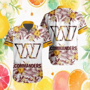 Washington Commanders White & Gold Hibiscus Floral Hawaiian Shirt Washington Commanders White & Gold Hibiscus Floral Hawaiian Shirt