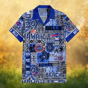 Buffalo Bills NFL Hawaiian Shirt Blue Tribal Floral Beach Party Button Up