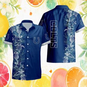 Indianapolis Colts Sea Turtle and Seahorse Nautical Hawaiian Shirt Indianapolis Colts Sea Turtle and Seahorse Nautical Hawaiian Shirt